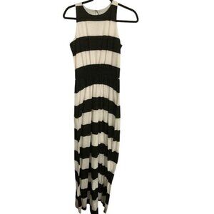 Band Of Gypsies Black & Cream Striped Sleeveless Maxi Dress S
